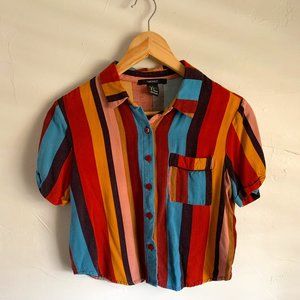 Forever 21 Cropped Button Up Striped Shirt